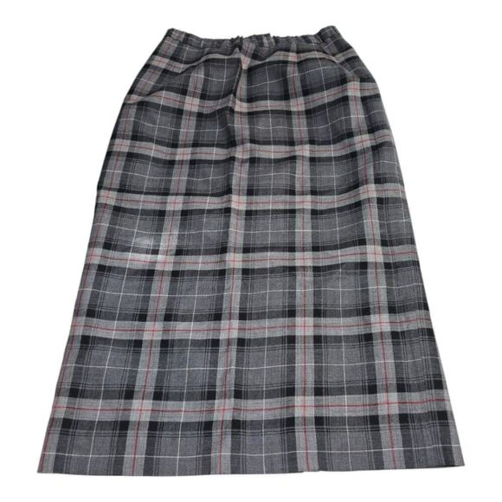 Pendleton Vintage Plaid Gray Red Black‎ Virgin Wool Midi Skirt Size Medium
